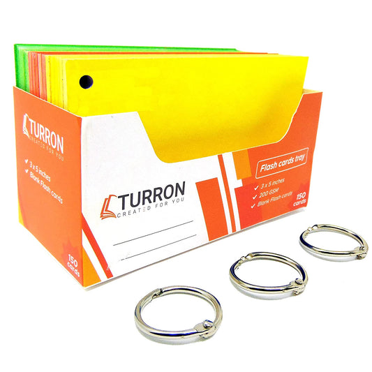 Turron Coloured Index Flash Cards Tray - 5 Colours - 3x5 inch - 150 Cards